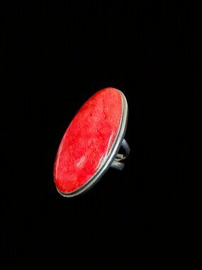 VTG 80s Sterling Silver 925 Oversized Red Coral Statement Ring 10.6g Size 7